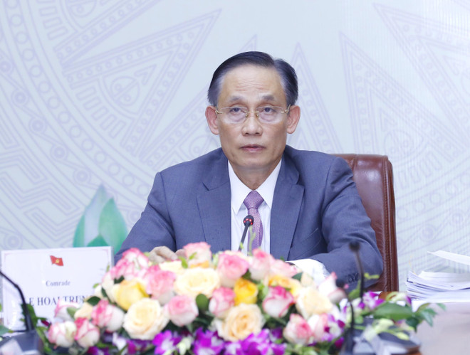 ÔngLê Hoài Trung, Uỷ viên Trung ương Đảng, Trưởng Ban Đối ngoại Trung ương đọc thư của Tổng Bí thư Nguyễn Phú Trọng gửi tới diễn đàn. (Ảnh: Phương Hoa/TTXVN) Tổng Bí thư gửi Thư chúc mừng Diễn đàn các đảng Marxist trên thế giới ảnh 2