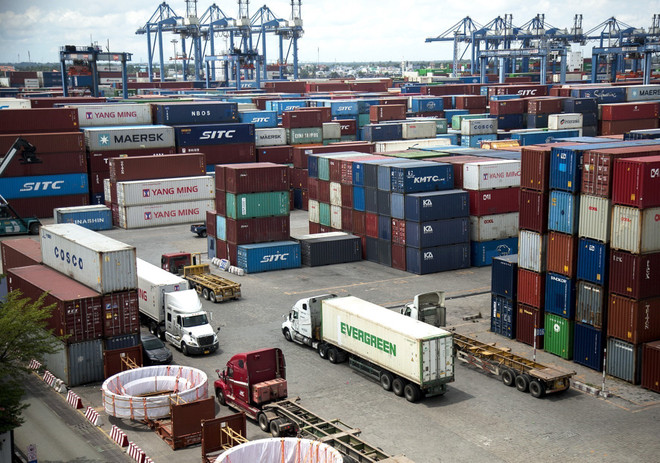 Bãi chứa Container hàng hóa tại Tân Cảng Cát Lái. (Ảnh: Hồng Đạt/TTXVN) Phát triển cảng biển TP Hồ Chí Minh ngang tầm khu vực và thế giới ảnh 2