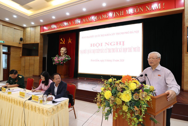 [Photo] Tổng Bí thư, Chủ tịch nước tiếp xúc cử tri thành phố Hà Nội ảnh 7