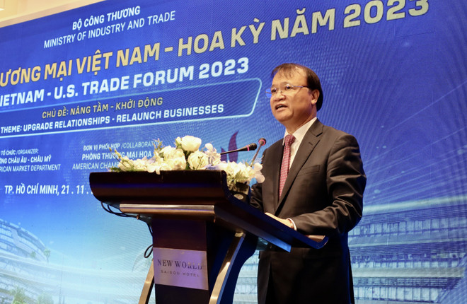 Ông Đỗ Thắng Hải, Thứ trưởng Bộ Công thương, phát biểu khai mạc Diễn đàn. (Ảnh: Xuân Anh/TTXVN) ttxvn_thuong mai viet nam hoa kỳ 2.jpg