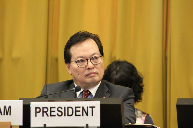 Đại sứ Dương Chí Dũng, Trưởng Phái đoàn Việt Nam tại Geneva. (Ảnh: Hoàng Hoa/TTXVN) Việt Nam kết thúc nhiệm kỳ Chủ tịch Hội nghị Giải trừ quân bị ảnh 1
