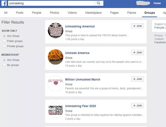 Các nhóm phản đối đeo khẩu trang xuất hiện khá nhiều trên Facebook. (Ảnh: The Verge) Facebook 'đánh sập' tài khoản của nhóm tung tin giả về khẩu trang ảnh 2