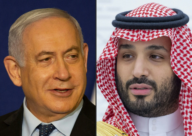 Thủ tướng Israel Benjamin Netanyahu (trái) và Thái tử Saudi Arabia Mohammed bin Salman. (Ảnh: AFP/TTXVN) Saudi Arabia bác thông tin về chuyến thăm của Thủ tướng Israel ảnh 1