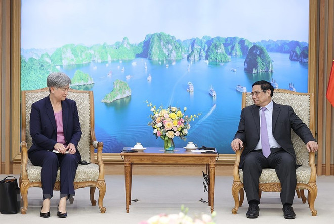 Thủ tướng Phạm Minh Chính tiếp Bộ trưởng Ngoại giao Australia. (Ảnh: Dương Giang/TTXVN) The Diplomat: Cơ hội nâng cấp quan hệ Australia-Việt Nam đang rộng mở ảnh 2