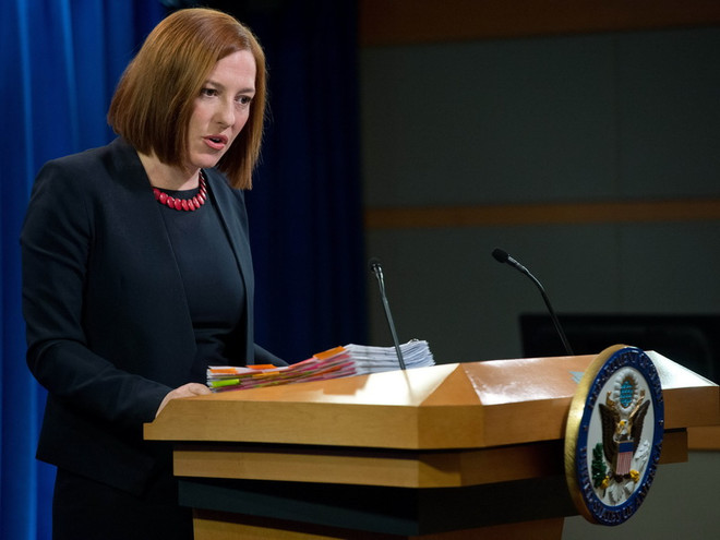 Phát ngôn Bộ Ngoại giao Mỹ Jen Psaki. (Ảnh: AFP/TTXVN) Mỹ: Không có sáng kiến hòa bình mới cho Israel-Palestine ảnh 1