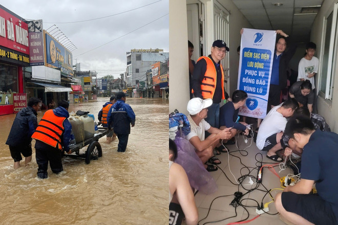 តំណាង VNPT បាននិយាយថា ពួកគេកំពុងតាមដានជាបន្ទាន់នូវស្ថានភាពទឹកជំនន់យ៉ាងដិតដល់ ជាមួយនឹងស្មារតីនៃការស្តារបណ្តាញឡើងវិញ នៅពេលដែលទឹកជំនន់បានស្រកចុះ។ (រូបថត៖ VNPT) vinaphone-2.jpg