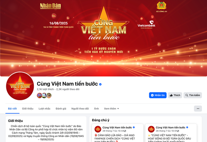 Fanpage chính thức của chương trình Cùng Việt Nam tiến bước. (Ảnh chụp màn hình) screenshot-2025-08-13-at-092157.png