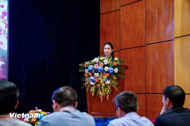 Bà Trần Thanh Việt - CEO Tập đoàn VGreen. (Ảnh: PV/Vietnam+) vnp-hoi-thao-chuyen-doi-so-4.jpg