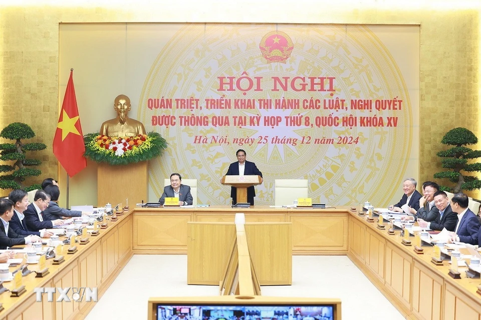 Hội nghị quán triệt, triển khai thi hành các luật, nghị quyết được thông qua tại Kỳ họp thứ tám quốc hội khóa XV. (Ảnh: Dương Giang/TTXVN)