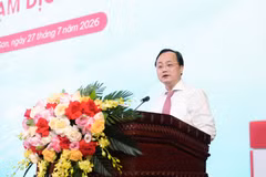 Đồng chí Tô Huy Vũ - Bí thư Đảng ủy, Chủ tịch HĐTV Agribank phát biểu tại buổi lễ. (Ảnh: Vietnam+)