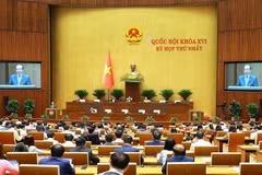 Chủ nhiệm Ủy ban Pháp luật và Tư pháp của Quốc hội Phan Chí Hiếu trình bày Báo cáo thẩm tra về dự án Luật Thủ đô (sửa đổi). (Ảnh: Dương Giang/TTXVN)