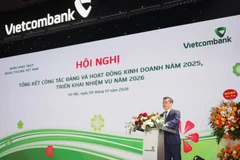 Ông Nguyễn Thanh Tùng - Chủ tịch Hội đồng quản trị Vietcombank khai mạc Hội nghị tổng kết công tác Đảng và hoạt động kinh doanh năm 2025, triển khai nhiệm vụ năm 2026. (Ảnh: Vietnam+)