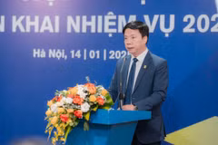 Ông Nguyễn Quang Minh – Tổng Giám đốc NAPAS tổng kết hoạt động năm 2024 và định hướng hoạt động năm 2025. (Ảnh: Vietnam+)