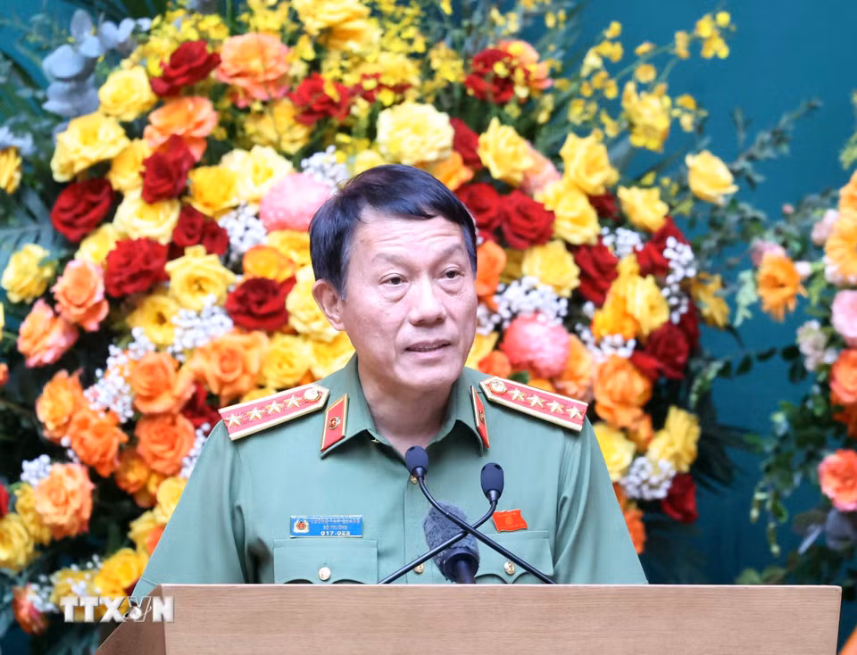Đại tướng Lương Tam Quang, Ủy viên Bộ Chính trị, Bí thư Đảng ủy Công an Trung ương, Bộ trưởng Bộ Công an phát biểu. (Ảnh: Thống Nhất/TTXVN)