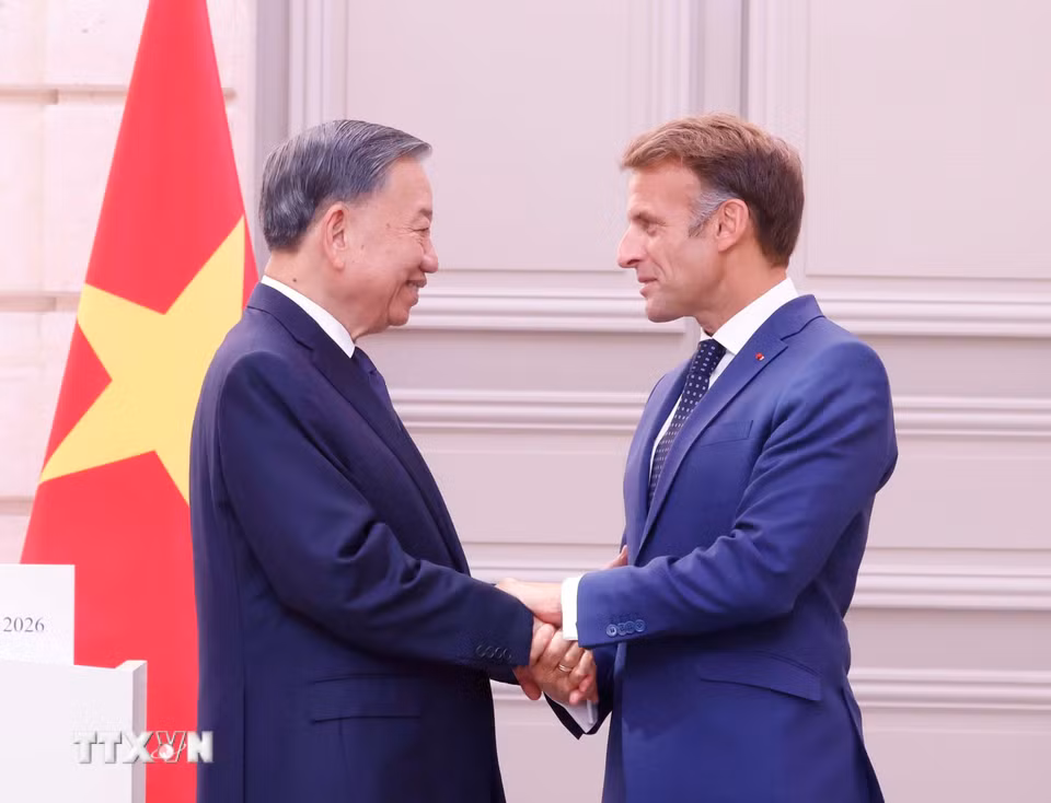 Tổng Bí thư, Chủ tịch nước Tô Lâm và Tổng thống Pháp Emmanuel Macron. (Ảnh: Thống Nhất/TTXVN)