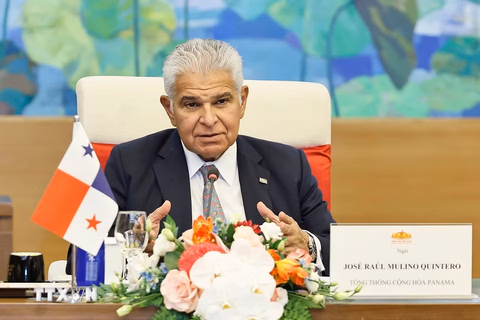 Tổng thống Panama José Raúl Mulino phát biểu. (Ảnh: Doãn Tấn/TTXVN)