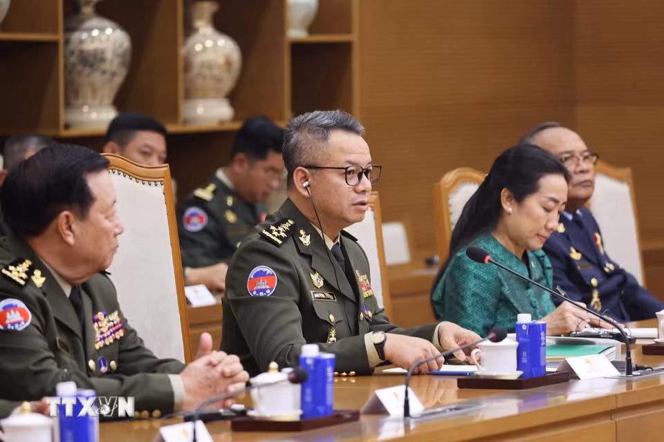 Đại tướng Tea Seiha, Phó Thủ tướng, Bộ trưởng Bộ Quốc phòng Campuchia, phát biểu. (Ảnh: Lâm Khánh/TTXVN)