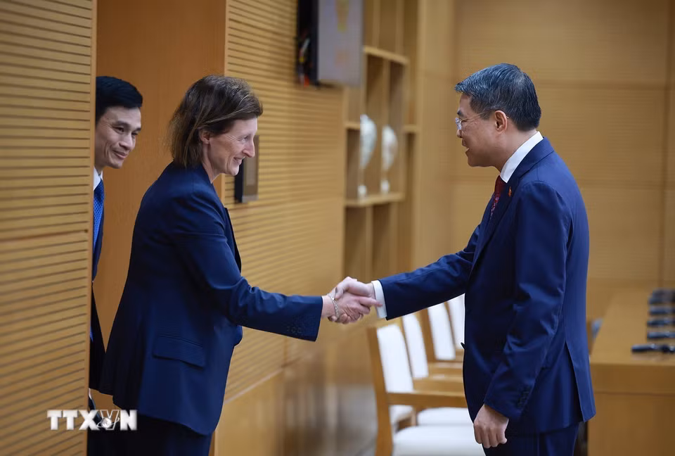 Thủ tướng Lê Minh Hưng tiếp bà Fiona Bassett, Tổng Giám đốc Điều hành FTSE Russell. (Ảnh: Dương Giang/TTXVN)