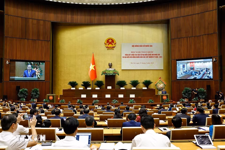 Chủ tịch Quốc hội Trần Thanh Mẫn, Chủ tịch Hội đồng Bầu cử quốc gia phát biểu. (Ảnh: Doãn Tấn/TTXVN)