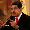 Tổng thống Venezuela Nicolas Maduro trong bài phát biểu được truyền hình trên toàn quốc tại Caracas. (Ảnh: THX/TTXVN)