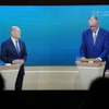 Thủ tướng Đức Olaf Scholz và đối thủ Friedrich Merz trong một cuộc tranh luận trực tiếp trên truyền hình. (Nguồn: DPA)