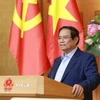 Thủ tướng Phạm Minh Chính phát biểu tại buổi làm việc với Ban Nghiên cứu phát triển kinh tế tư nhân (Ban IV). (Ảnh: Dương Giang/TTXVN)