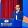 Đồng chí Lê Hoài Trung, Ủy viên Bộ Chính trị, Bộ trưởng Bộ Ngoại giao phát biểu tại phiên họp Ngoại giao khoa học công nghệ góp phần kiến tạo năng lực phát triển quốc gia ngày 5/8. (Ảnh: TTXVN)