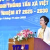 Bí thư Đảng ủy, Tổng Giám đốc TTXVN Vũ Việt Trang phát biểu chỉ đạo tại Đại hội. (Ảnh: Minh Đức/TTXVN)