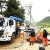 Lực lượng xung kích ngày đêm khắc phục sự cố lưới điện hư hỏng do thiên tai.