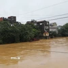 Nước sông Cầu lên cao. (Ảnh: Hoàng Nguyên/TTXVN)