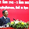 Đại sứ Việt Nam tại Lào Nguyễn Minh Tâm phát biểu tại Lễ kỷ niệm. (Ảnh: Xuân Tú/TTXVN)