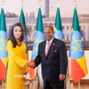 Tổng thống Selassie và đại sứ Vũ Thanh Huyền tại buổi trình quốc thư. (Ảnh: TTXVN phát)