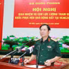 Đại tướng Nguyễn Tân Cương, Ủy viên Trung ương Đảng, Tổng Tham mưu trưởng QĐND Việt Nam, Thứ trưởng Bộ Quốc phòng phát biểu giao nhiệm vụ cho các sỹ quan, quân nhân lên đường sang Venezuela làm nhiệm vụ. (Ảnh: Trọng Đức/TTXVN)
