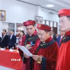 Ban Tổ chức Lễ Giỗ Tổ Hùng Vương tại Lào năm 2026 thực hiện nghi thức Tế lễ đọc Chúc văn tưởng niệm các Vua Hùng. (Ảnh: Xuân Tú/TTXVN)