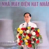 Phó Thủ tướng Chính phủ Bùi Thanh Sơn phát biểu tại lễ khởi động Dự án di dân tái định cư Nhà máy điện hạt nhân Ninh Thuận 1. (Ảnh: Công Thử/TTXVN)