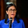 Tổng thống lâm thời Venezuela Delcy Rodriguez phát biểu tại cuộc họp báo ở Caracas, Venezuela. (Ảnh: THX/TTXVN)