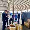 Lực lượng Hải quan Cửa khẩu cầu Bắc Luân II (Móng Cái-Quảng Ninh) kiểm tra hàng hóa nhập khẩu tại bãi kiểm hóa. (Ảnh: TTXVN phát)