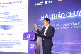 Đại tá, Tiến sỹ Nguyễn Hồng Quân, Phó Cục trưởng Cục An ninh mạng và phòng, chống tội phạm sử dụng công nghệ cao (A05), Bộ Công an phát biểu tại hội thảo. (Ảnh: PV/Vietnam+)