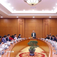 Tổng Bí thư Tô Lâm chủ trì buổi làm việc với Thường trực các Tiểu ban Đại hội XIV của Đảng. (Ảnh: Văn Điệp/TTXVN)