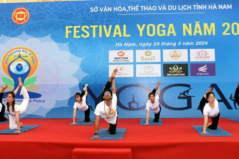 Màn trình diễn Yoga tại chương trình Festival Yoga tỉnh Hà Nam năm 2024. (Ảnh: Đại Nghĩa/TTXVN)