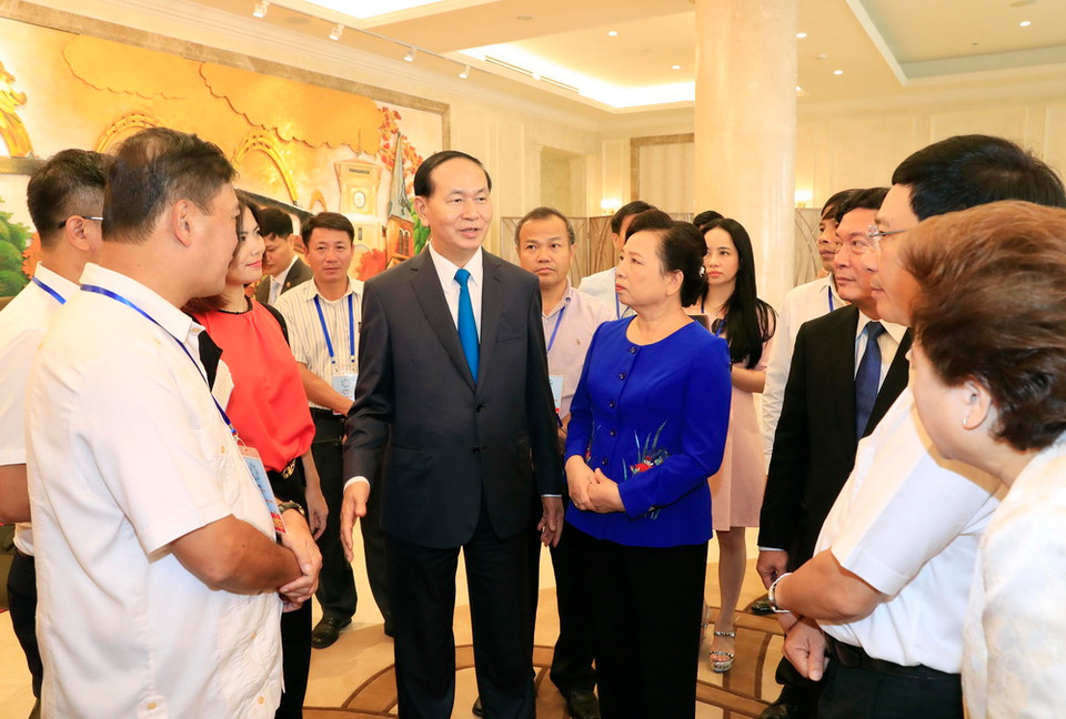 Chủ tịch nước Trần Đại Quang dự Chương trình Tổng duyệt các hoạt động của Tuần lễ Cấp cao APEC 2017. (Ảnh: Nhan Sáng/TTXVN)