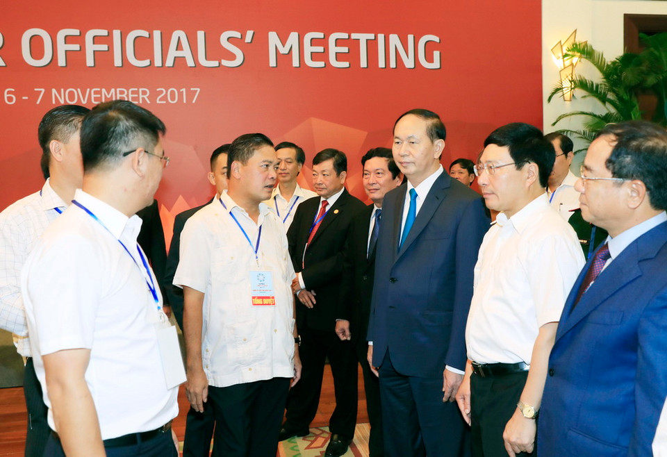 Chủ tịch nước Trần Đại Quang dự Chương trình Tổng duyệt các hoạt động của Tuần lễ Cấp cao APEC 2017. (Ảnh: Nhan Sáng/TTXVN)
