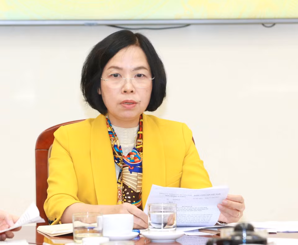 Bà Vũ Việt Trang, Bí thư Đảng ủy, Tổng Giám đốc Thông tấn xã Việt Nam, Trưởng Ban Chỉ đạo phát biểu kết luận hội nghị. (Ảnh: Phương Hoa/TTXVN)