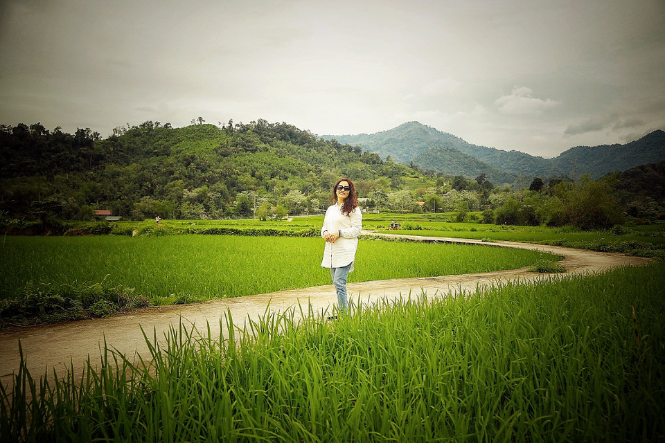 Du khách dạo bộ trên những con đường lúa uốn lượn. (Ảnh: Mai Mai/Vietnam+)
