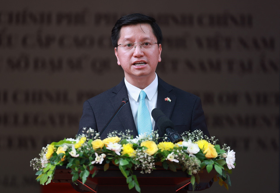 Đại sứ Việt Nam tại Ấn Độ Nguyễn Thanh Hải phát biểu. (Ảnh: Dương Giang/TTXVN)