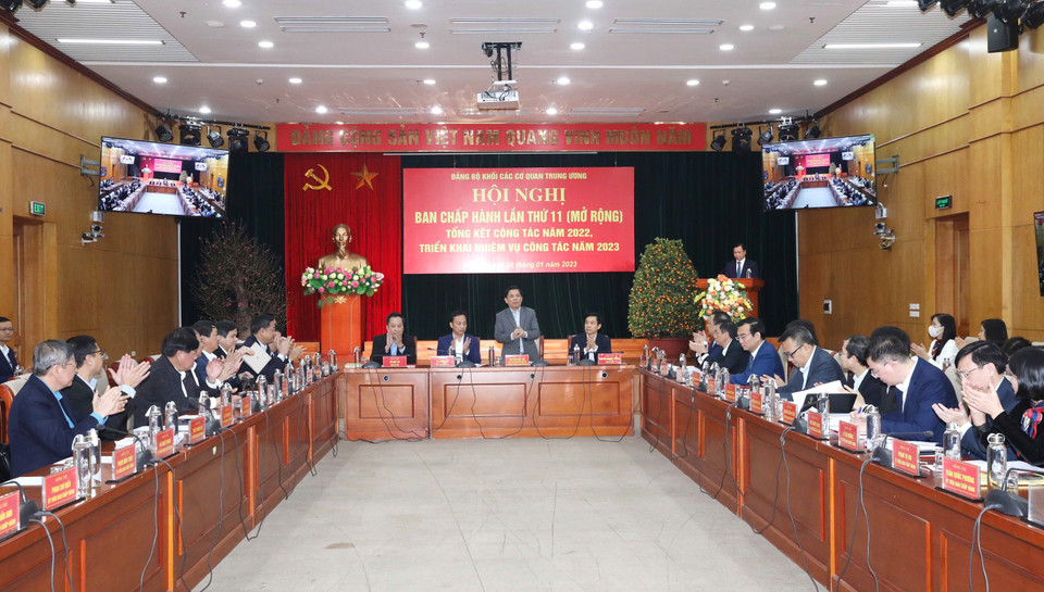 Đảng bộ Khối các cơ quan Trung ương tổ chức Hội nghị lần thứ 11 (mở rộng) tổng kết công tác năm 2022, triển khai nhiệm vụ năm 2023. (Ảnh: Phương Hoa/TTXVN)