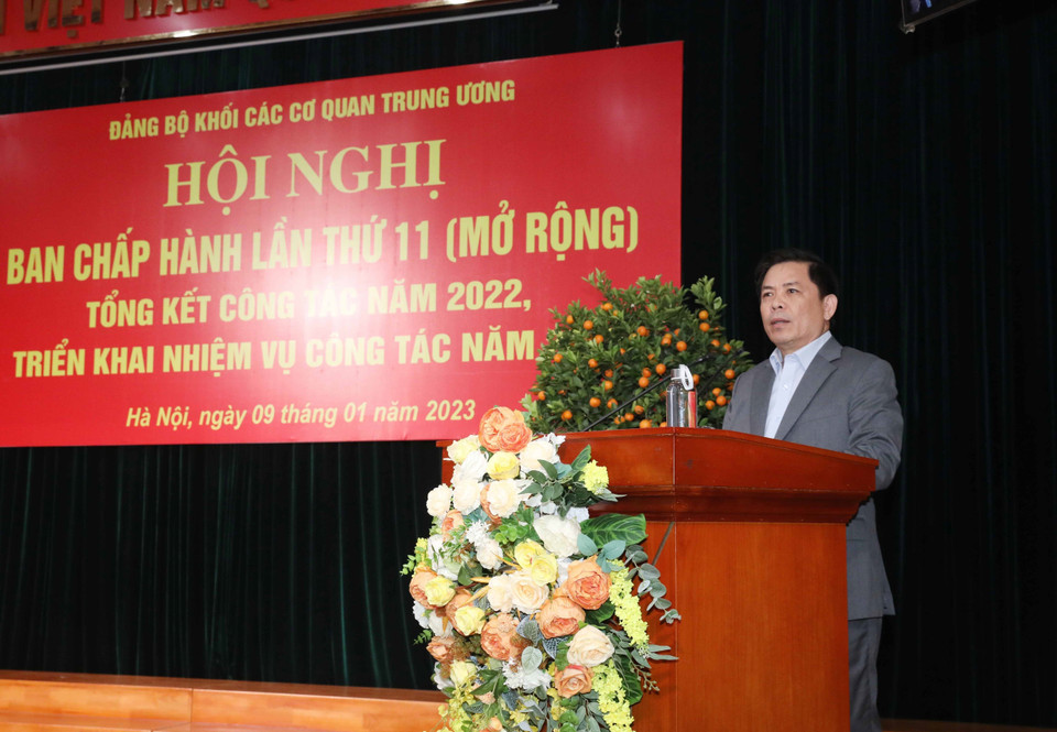 Ông Nguyễn Văn Thể, Ủy viên Trung ương Đảng, Bí thư Đảng ủy Khối các cơ quan Trung ương phát biểu tại hội nghị. (Ảnh: Phương Hoa/TTXVN)