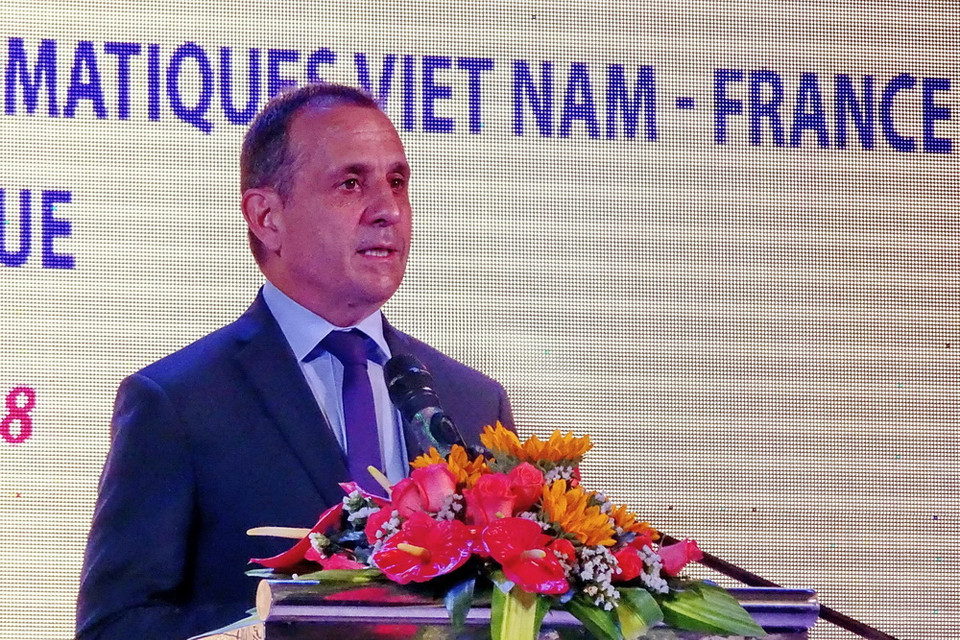 Ông Vincent Floreani, Tổng lãnh sự Pháp tại Thành phố Hồ Chí Minh, phát biểu tại lễ khai mạc Tuần lễ văn hóa hữu nghị Việt Nam-Pháp năm 2018. (Ảnh: Thế Anh/TTXVN)