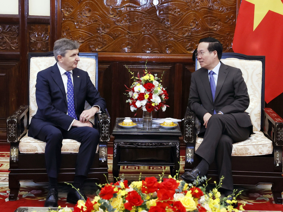 Chủ tịch nước Võ Văn Thưởng tiếp Đại sứ Cộng hòa Litva Darius Gaidys. (Ảnh: Thống Nhất/TTXVN)