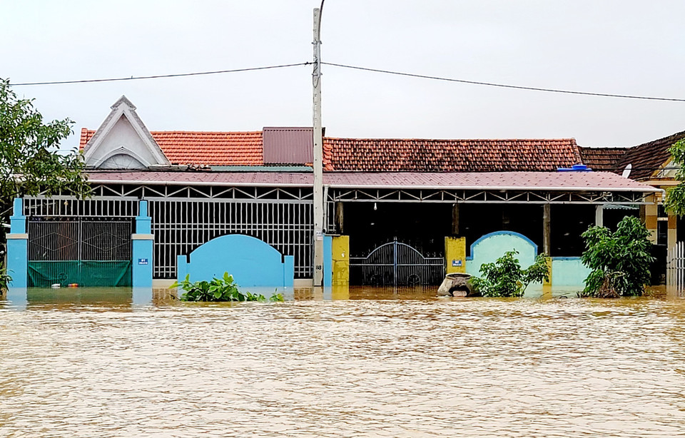 Huyện Lệ Thủy có 12.361 ngôi nhà bị ngập trong nước lũ. (Ảnh: Tá Chuyên/TTXVN)